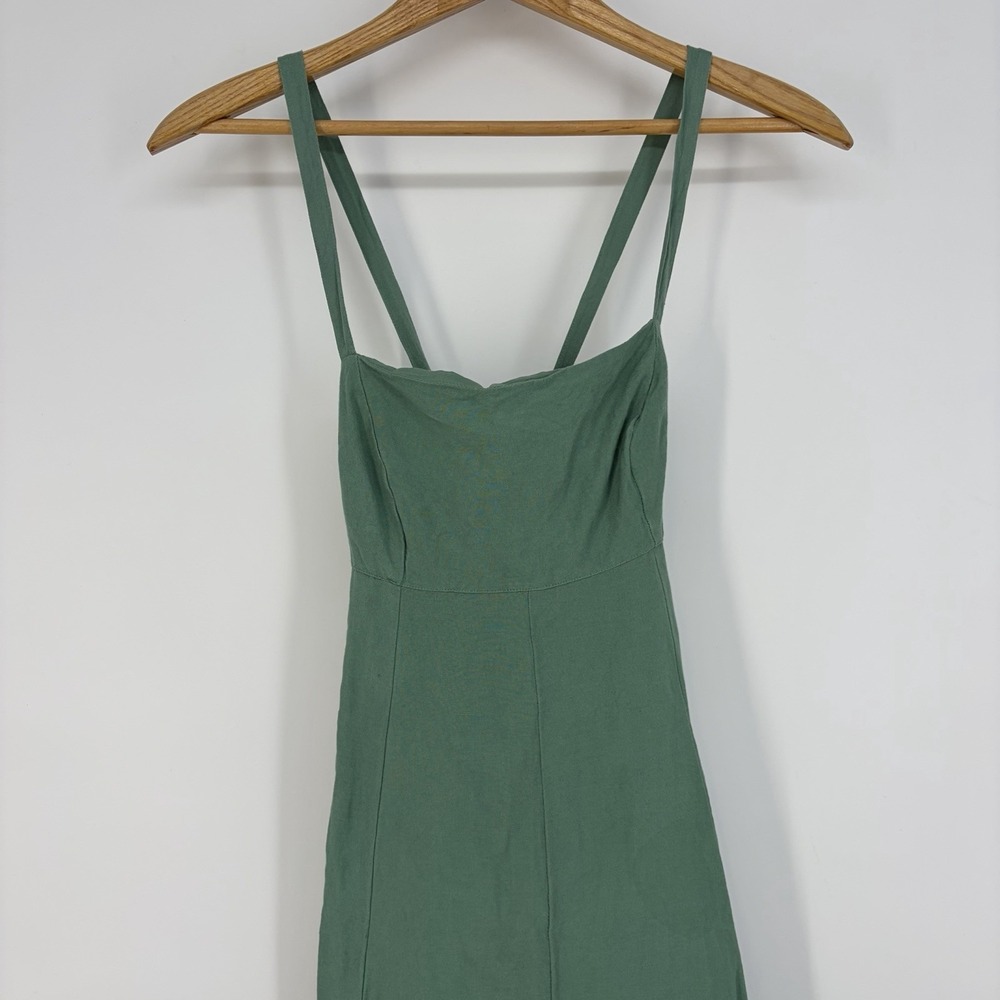 Madewell Tie-Back Midi Cami Dress 00 Boho Lagenlook Green Linen Blend Fairy Scan - Picture 6 of 16